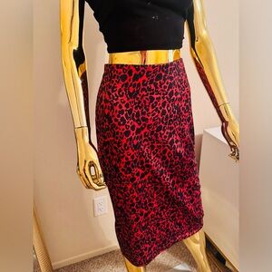 Zara Red and Black Leopard Print Pencil Skirt, Size L, NWOT
